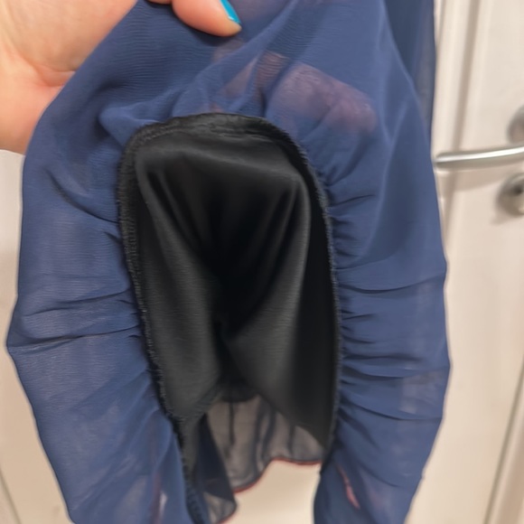 NWT Dress in Blue & Pink with lining, stretch, double frill, belt! Size UK M/L - Picture 13 of 14